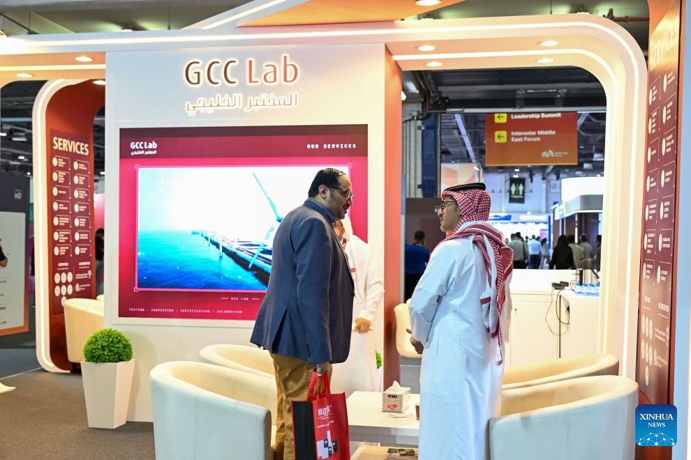 This photo taken on Sept. 1, 2026 shows the booth of GCC Lab during Middle East Energy 2026 at Dubai World Trade Center in Dubai, the United Arab Emirates. The three-day Middle East Energy 2026 opened here Tuesday. (Xinhua/Wang Zecong)