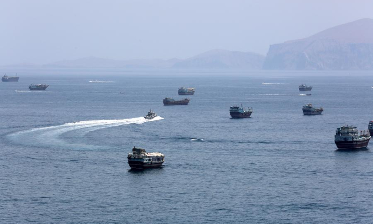 This photo taken on June 20, 2026 shows the Strait of Hormuz near Khasab, a small town in northern Oman. (Xinhua/Wen Xinnian)