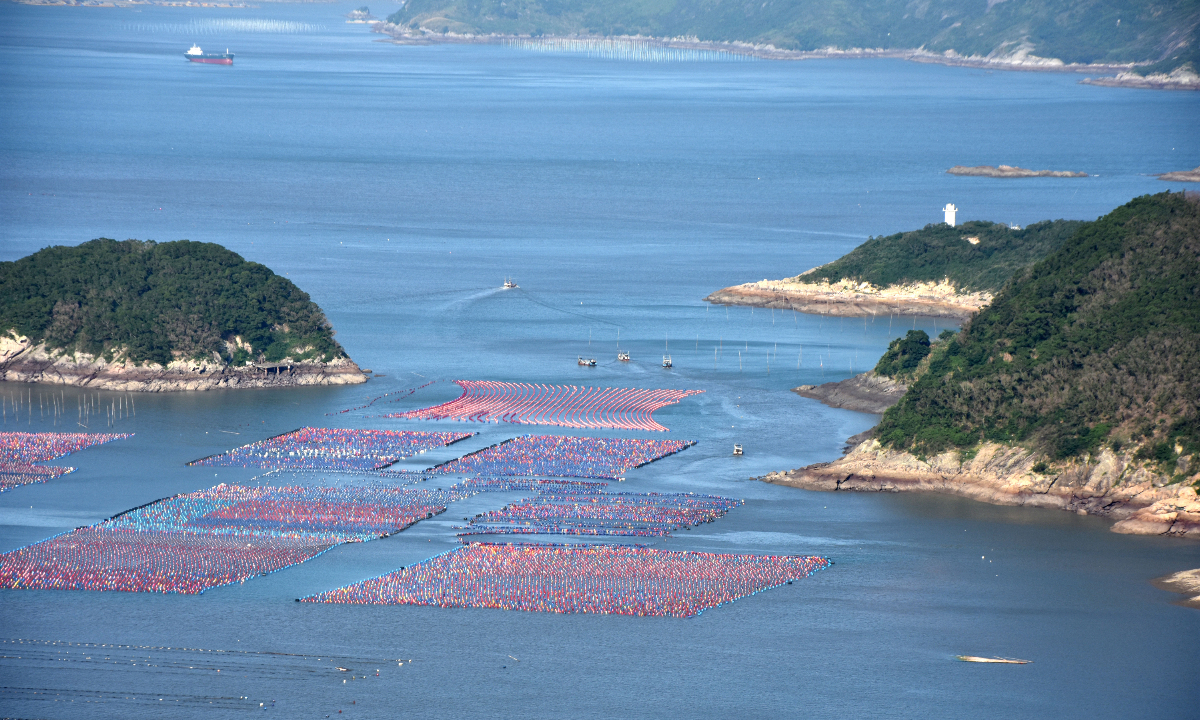 Fishermen carry out aquaculture activities in Xiapu county, East China’s Fujian Province, on July 4, 2026. Photo: VCG
