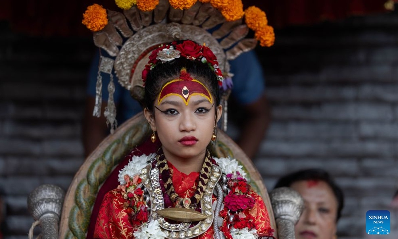 Nepal's Living Goddess Kumari attends the Bhoto Jatra festival, the concluding event of the Rato Machhindranath chariot festival, in Lalitpur, Nepal, June 20, 2026. (Photo by Sulav Shrestha/Xinhua)

