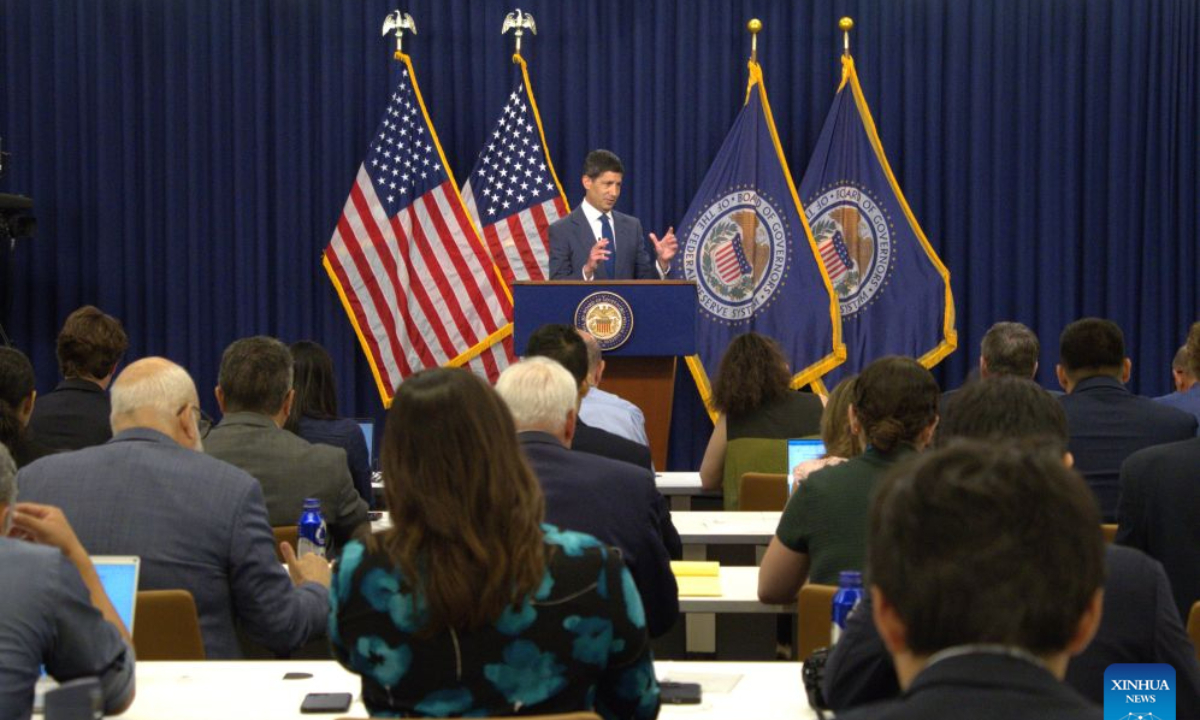 U.S. Federal Reserve Chair Kevin Warsh attends a press conference in Washington, D.C., the United States, July 29, 2026. The U.S. Federal Reserve on Wednesday kept the target range for the federal funds rate unchanged at 3.5 to 3.75 percent, as widely expected by the market.

The move marks the Fed's fifth monetary policy meeting in a row with a wait-and-see stance, while expectations for an interest rate hike build up for the coming months. (Photo by Li Yuanqing/Xinhua)