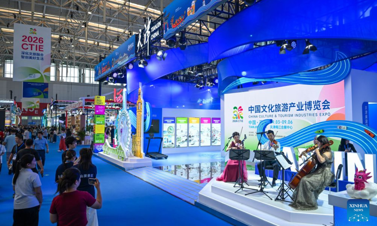 Visitors are seen during the China Culture & Tourism Industries Expo in north China's Tianjin, Sept. 3, 2026. The four-day expo kicked off here on Thursday, featuring 10 themed exhibition areas to showcase emerging modes and scenarios in the development of culture and tourism industries. (Xinhua/Zhao Zishuo)