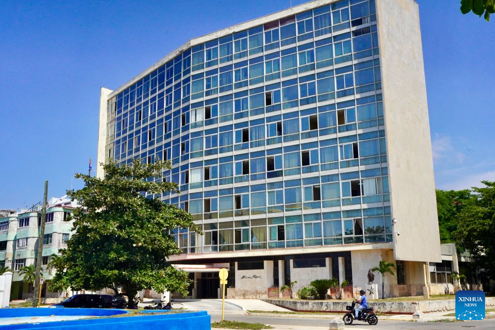 Photo taken on Aug. 25, 2026 shows the Cuban Foreign Ministry building in Havana, capital of Cuba. The Cuban government on Tuesday condemned the United States' decision to extend for another year economic, commercial and financial blockade against Cuba until September 2027. (Xinhua/Jiang Biao)