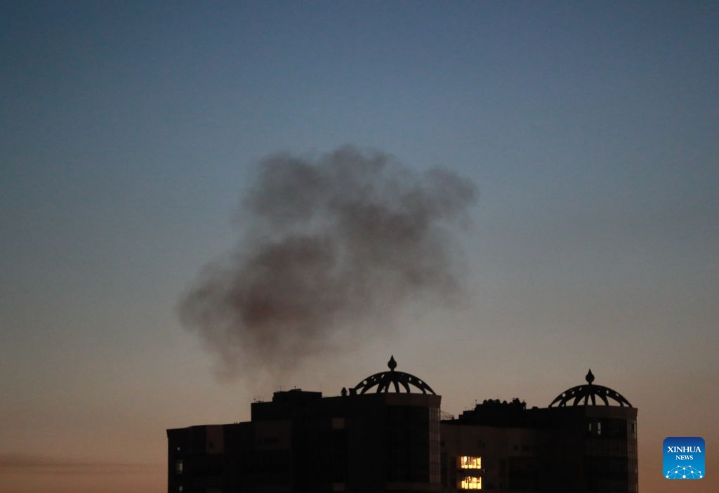 Black smoke rises after Russian attacks on Kiev, Ukraine, on July 2, 2026. The Russian Armed Forces carried out what Moscow described as a massive retaliatory strike on military-industrial enterprises and fuel and energy infrastructure in Kiev and the surrounding region, the Russian Defense Ministry said Thursday. Ukrainian officials said Russia's overnight attacks on Kiev killed at least 13 people and injured 86 others. Kiev Mayor Vitali Klitschko said in a Telegram post that 70 of the injured had been hospitalized. (Xinhua/Li Dongxu)