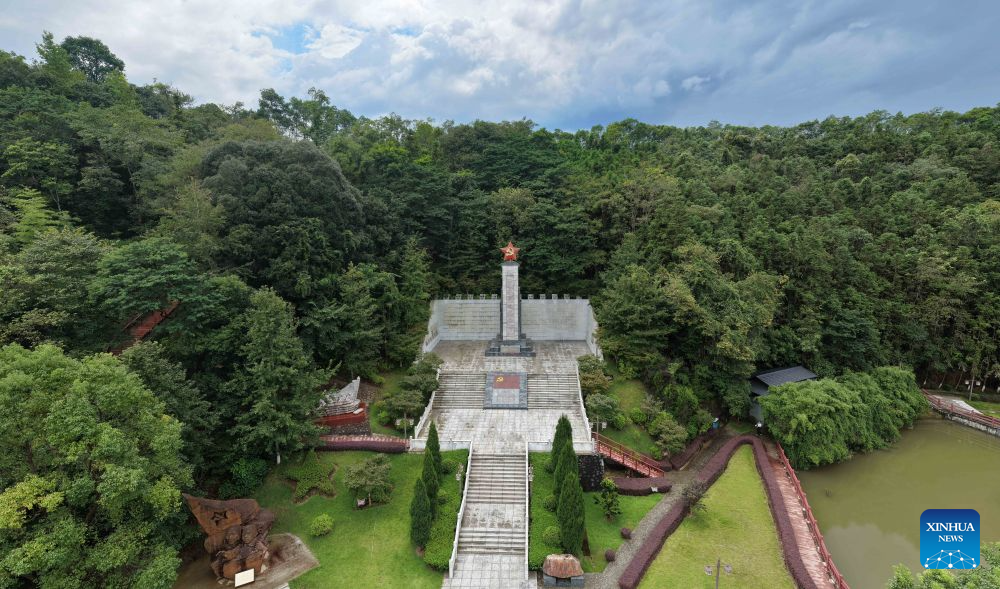 An aerial drone photo taken on Aug. 31, 2026 shows a memorial park for Red Army martyrs in Renhua County, south China's Guangdong Province. This year marks the 90th anniversary of the victory of the Red Army's Long March. In 1934, the Red Army marched and fought in Renhua during the Long March. Renhua County has built several sites in commemoration of the Long March. (Xinhua/Deng Hua)