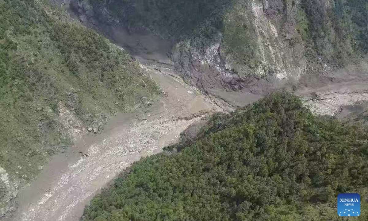 This photo taken on Aug. 26, 2026 shows a view of the mudslide-hit area. Three people had been killed and 265 others remained missing as of 8 p.m. Wednesday after a mudslide struck Gyirong port along the China-Nepal border in southwest China's Xizang Autonomous Region, officials said. (Xinhua)