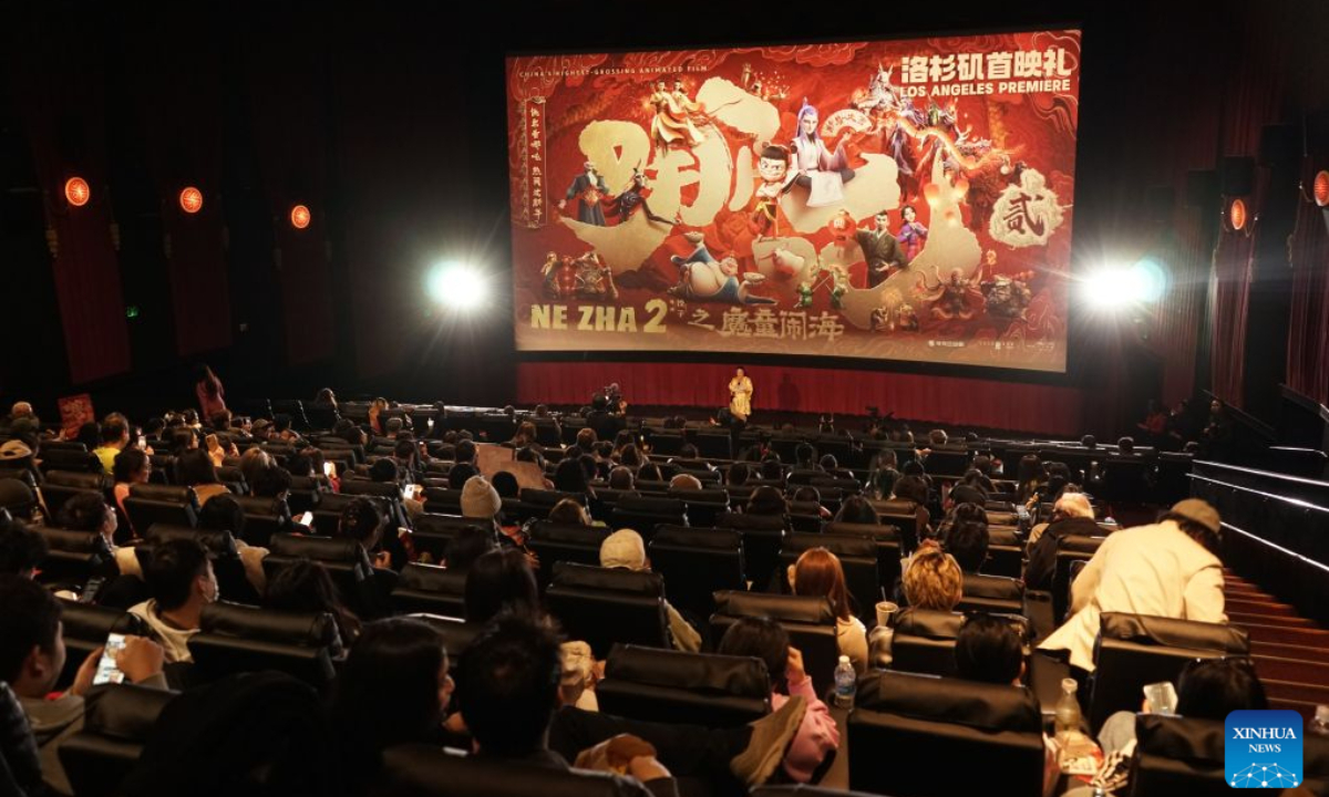 People attend the North American premiere of the Chinese animated film Ne Zha 2 at the TCL Chinese Theatre in Los Angeles, the United States, Feb. 8, 2025. The hope of the China-U.S. relationship lies in the people, its foundation is in the societies, its future depends on the youth, and its vitality comes from exchanges at subnational levels.
In recent years, the two countries have been strengthening people-to-people ties through cultural exchanges to inject sustained positive momentum into China-U.S relations. (Photo by Zeng Hui/Xinhua)