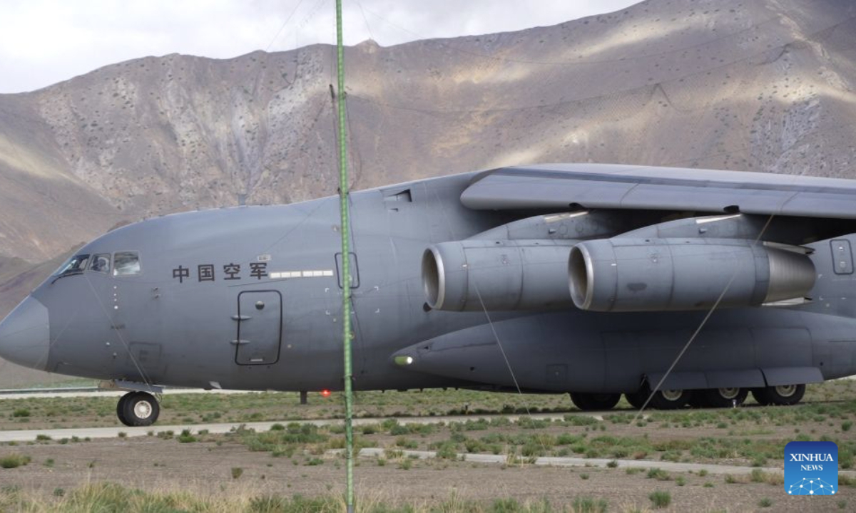 This screenshot from a video clip taken on Aug. 27, 2026 shows a Y-20 transport aircraft of the western theater command arriving at an airport in southwest China's Xizang Autonomous Region.

A directing group from the Western Theater Command of the Chinese People's Liberation Army (PLA) has been dispatched to the Xizang Autonomous Region in southwest China on Thursday morning to coordinate joint rescue operations by military personnel in mudslide-hit Gyirong County.

Carried by the Y-20 transport aircraft of the western theater command, the group will organize military forces to assist in disaster relief efforts. (Photo by Gu Kuoye/Xinhua)