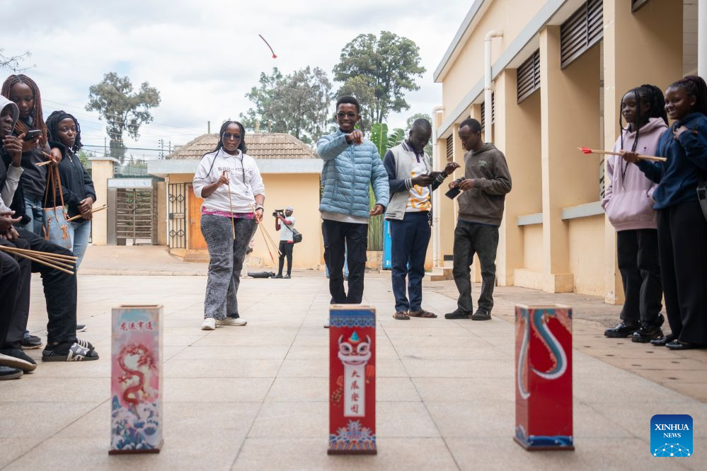 Students try touhu (pitch-pot) at the Confucius Institute at the University of Nairobi in Nairobi, Kenya, Sept. 1, 2026. The Confucius Institute at the University of Nairobi in Kenya holds its annual Open Day event from Sept. 1 to 4.
Established in 2005, the institute is the first Confucius Institute in Africa. (Xinhua/Xie Jianfei)