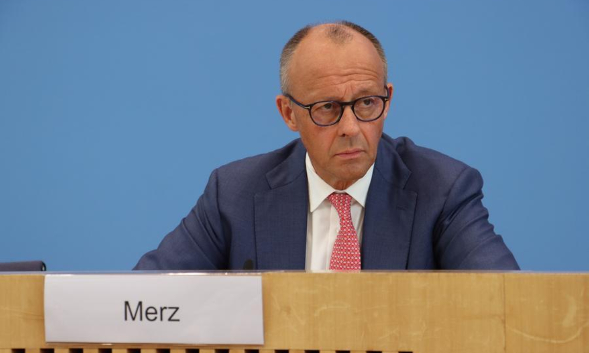 German Chancellor Friedrich Merz speaks during his summer press conference in Berlin, Germany on July 15, 2026.  (Xinhua/Li Hanlin)