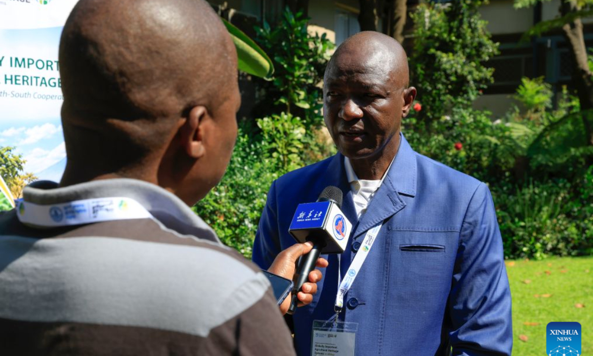 Jeremie Mbairamadji, senior coordinator of the Food and Agriculture Organization of the United Nations Globally Important Agricultural Heritage Systems Secretariat, speaks during an interview with Xinhua in Johannesburg, South Africa, Sept. 28, 2026. (Xinhua/Chen Wei)