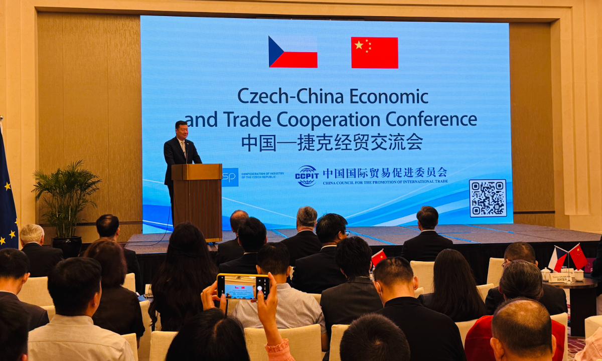 Tomio Okamura, speaker of the Chamber of Deputies of the Czech Republic, addresses the China-Czech Economic and Trade Cooperation Conference in Beijing on July 23, 2026. Photo: Chi Jingyi/GT