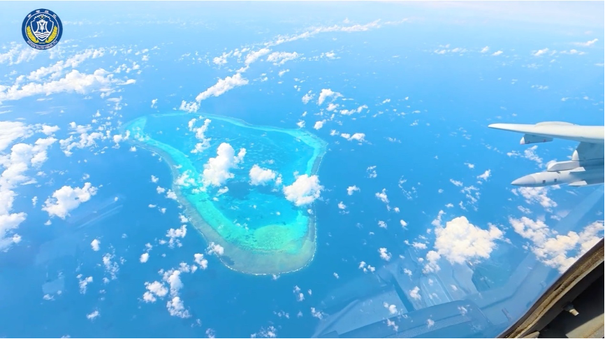 Screenshot from the video released by the PLA Southern Theater Command on the combat readiness patrols in territorial sea and airspace of China’s Huangyan Dao and surrounding areas