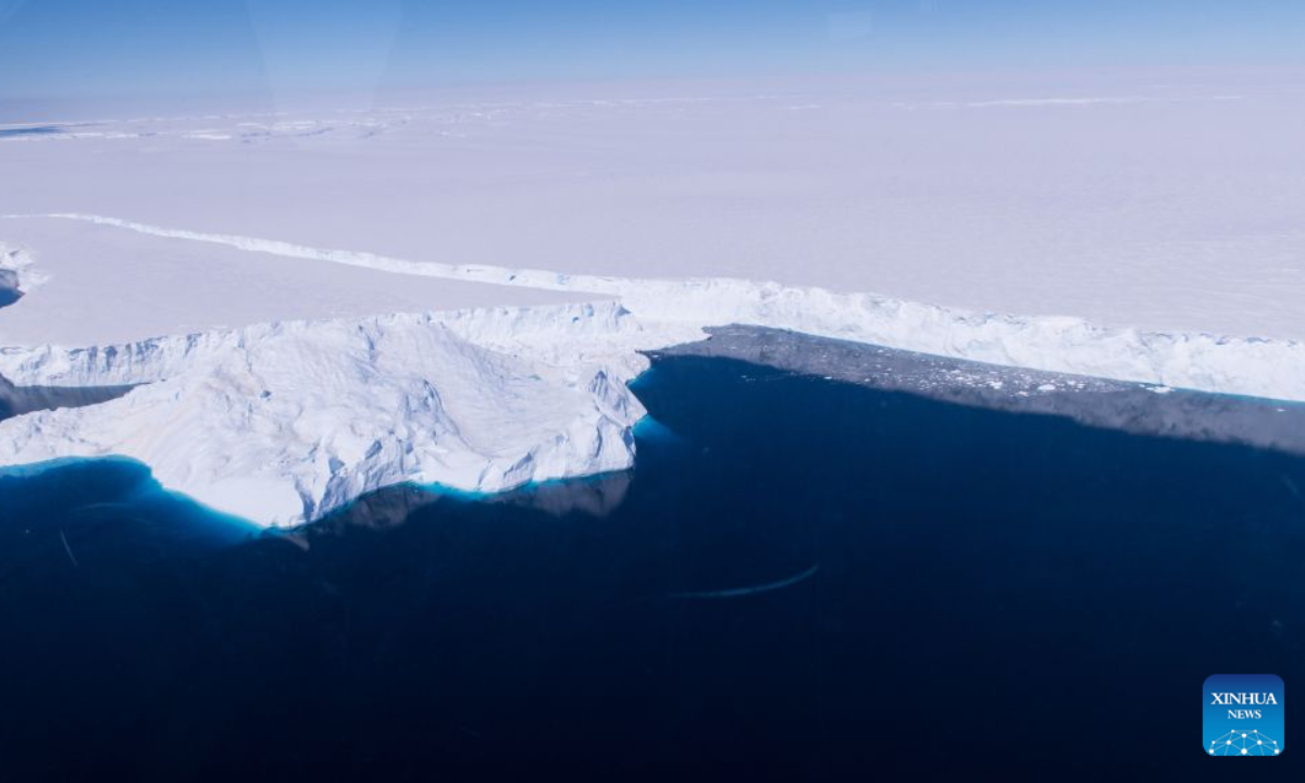 An aerial drone photo taken on Dec. 17, 2019 by Yoshihiro Nakayama, one of the researchers of the study, shows a view of the Totten Ice Shelf in East Antarctica. (Photo by Yoshihiro Nakayama/Xinhua)