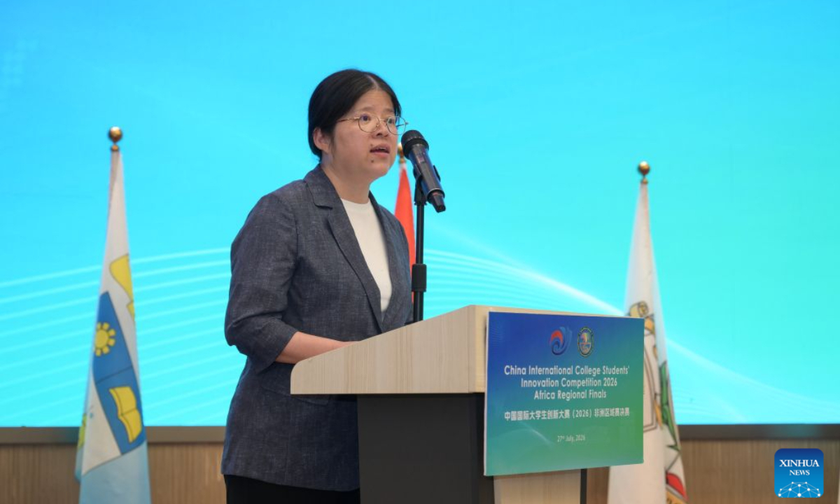 Feng Shuyi, vice president of Nanjing Agricultural University, addresses the awarding ceremony of the China International College Students' Innovation Competition 2026 Africa Regional Finals in Nairobi, Kenya, July 27, 2026. (Xinhua/Yang Guang)