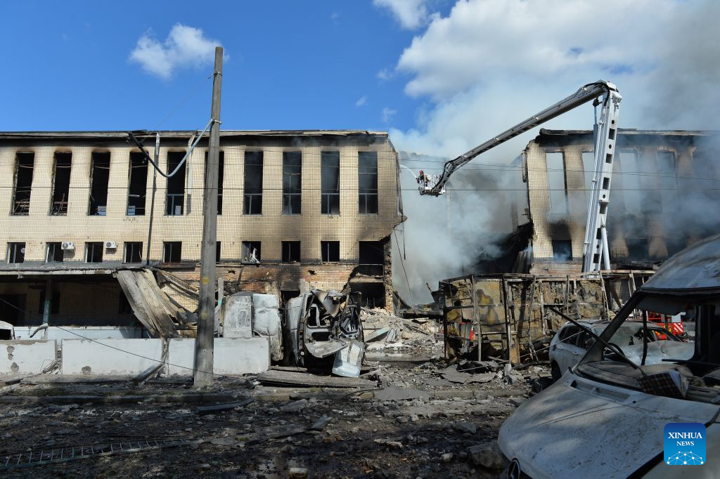 This photo taken on Sept. 8, 2026 shows a scene after Russian strikes in Kiev, Ukraine. Seven people were killed as Russia struck Kiev region with drones and missiles overnight. (Photo by Peter Druk/Xinhua)