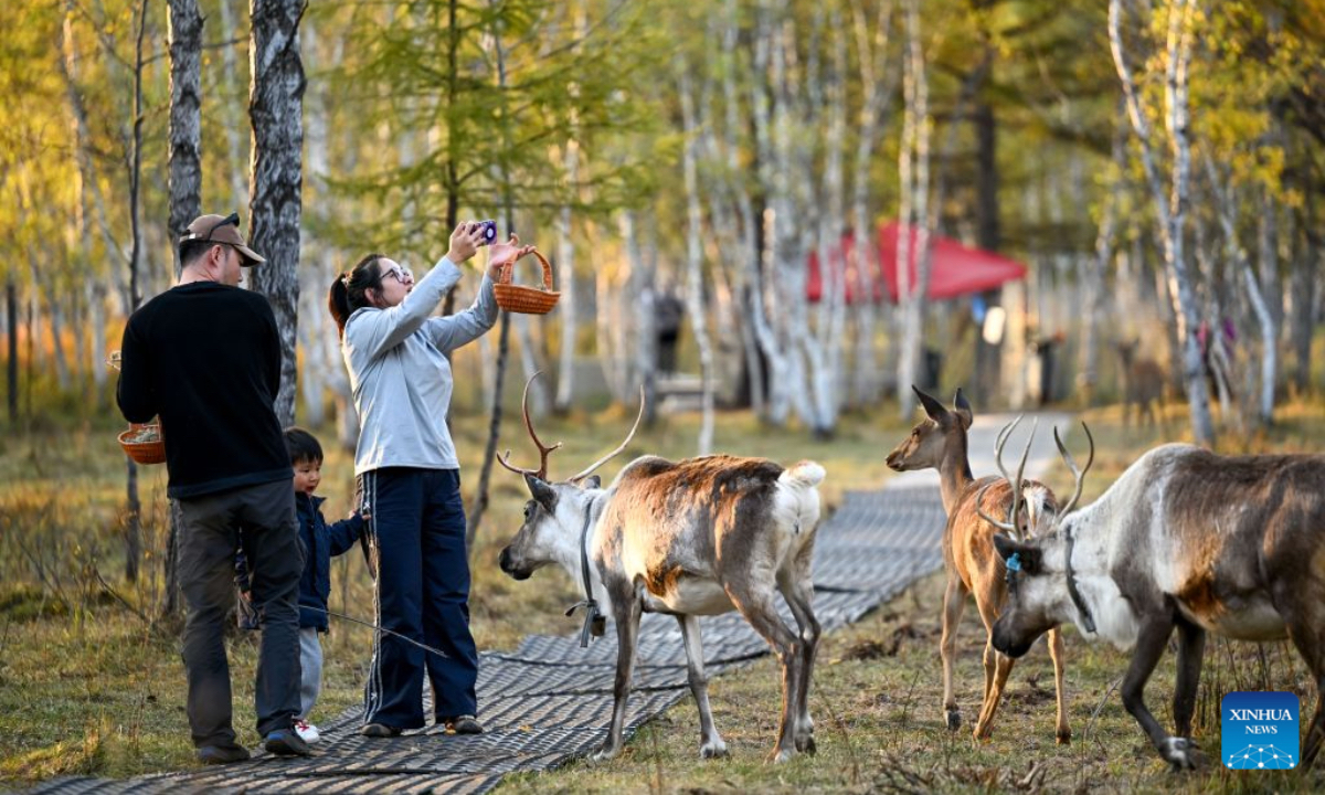 People enjoy their leisure time at the Arxan National Forest Park in Arxan of Hinggan League, north China's Inner Mongolia Autonomous Region, Sept. 17, 2026. (Xinhua/Bei He)