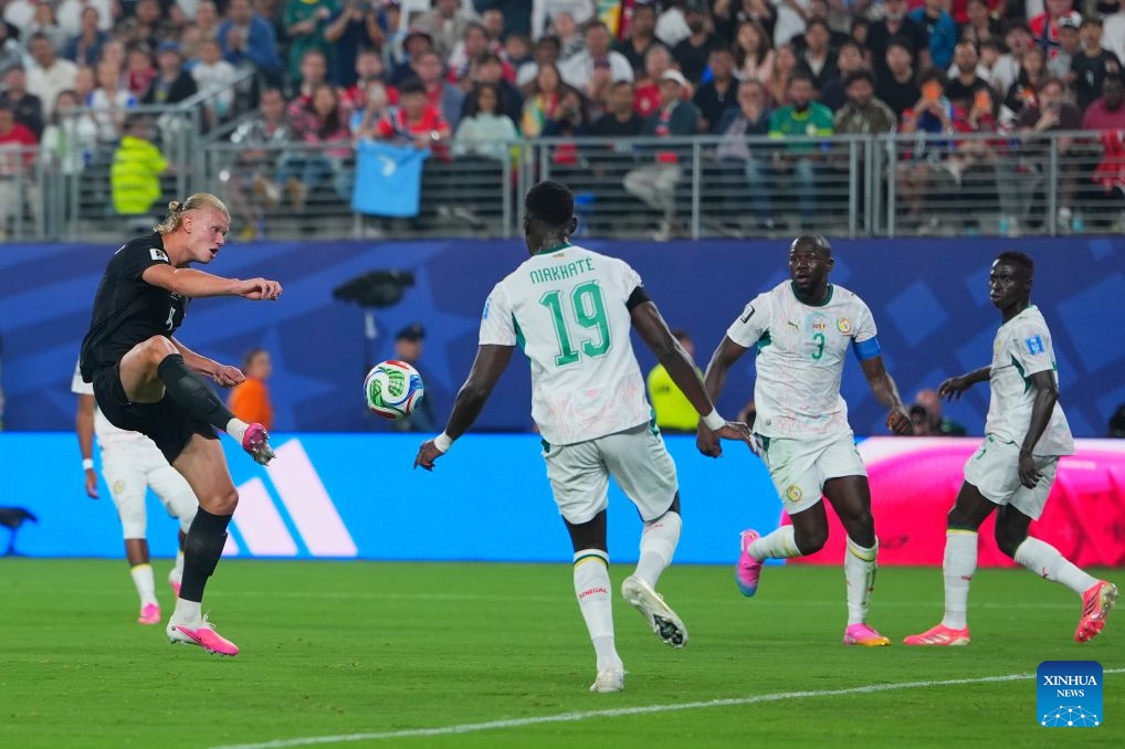 Erling Haaland (1st L) of Norway shoots to score during the group I match between Norway and Senegal at the 2026 FIFA World Cup at New York New Jersey Stadium, the United States, June 22, 2026. (Photo: Xinhua)
