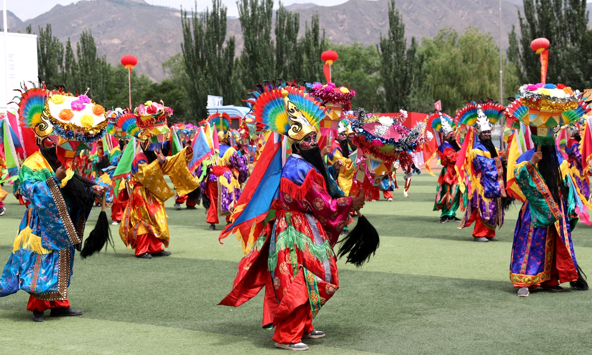 A ceremony marking the 40th anniversary of the establishment of Minhe Hui and Tu autonomous county is held in Haidong, Northwest China's Qinghai Province, on June 24, 2026. Photo: VCG