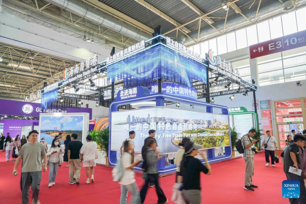 This photo taken on June 24, 2026 shows the pavilion of China's Hainan Province at the exhibition area of Healthy Life during the Fourth China International Supply Chain Expo (CISCE) in Beijing, capital of China. Themed on Connecting the World for a Shared Future, the fourth CISCE is held in Beijing from June 22 to 26. (Photo: Xinhua)