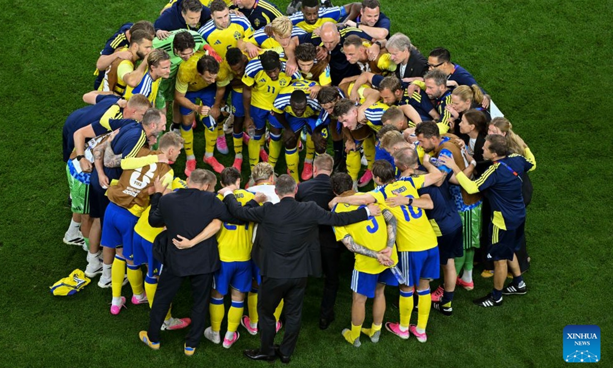 Members of Team Sweden are seen after the group F match between Japan and Sweden at the 2026 FIFA World Cup at Dallas Stadium in Dallas, the United States, on June 25, 2026. (Xinhua/Cheng Min)