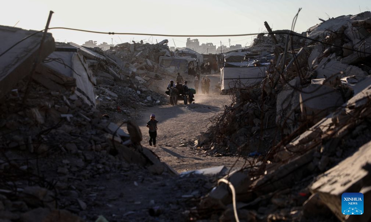 Displaced Palestinians are pictured in Jabalia refugee camp, northern Gaza Strip, on June 23, 2026. (Photo by Rizek Abdeljawad/Xinhua)
