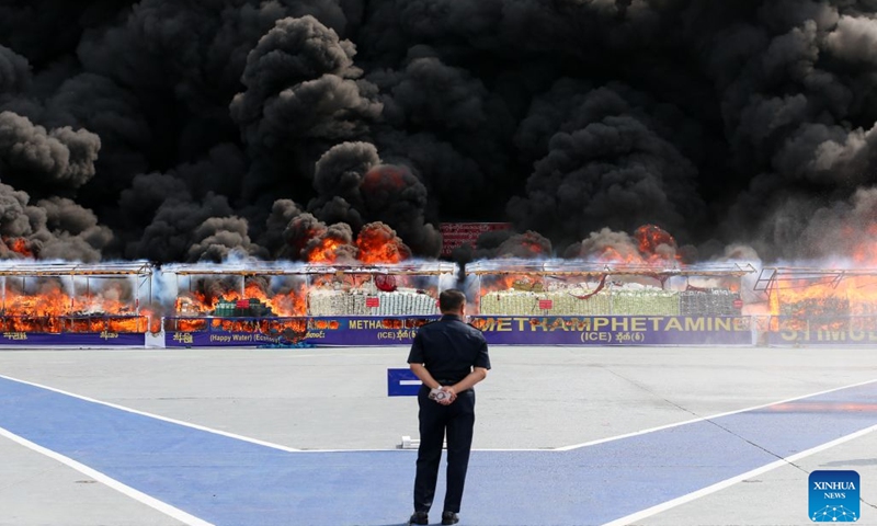 Seized drugs are burnt in Yangon, Myanmar, June 26, 2026. Myanmar authorities marked the 39th International Day Against Drug Abuse and Illicit Trafficking on Friday, destroying large quantities of seized narcotics and precursor chemicals in ceremonies held in Yangon, Mandalay and Taunggyi. (Photo: Xinhua)