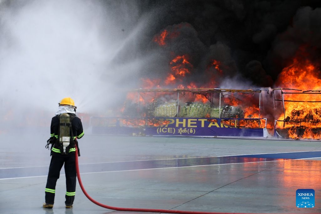 Seized drugs are burnt in Yangon, Myanmar, June 26, 2026. Myanmar authorities marked the 39th International Day Against Drug Abuse and Illicit Trafficking on Friday, destroying large quantities of seized narcotics and precursor chemicals in ceremonies held in Yangon, Mandalay and Taunggyi. (Photo: Xinhua)
