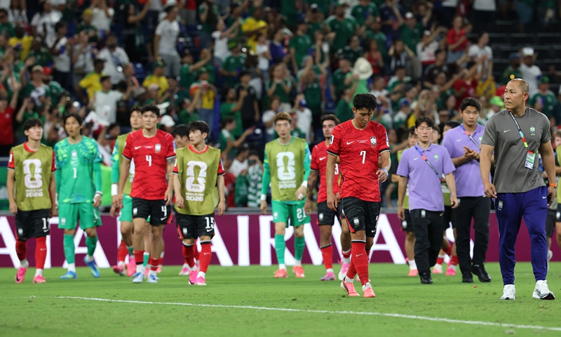 South Korean players react after being defeated by South Africa during the FIFA World Cup at Monterrey Stadium in Guadalupe, Mexico on June 24, 2026. Photo: IC