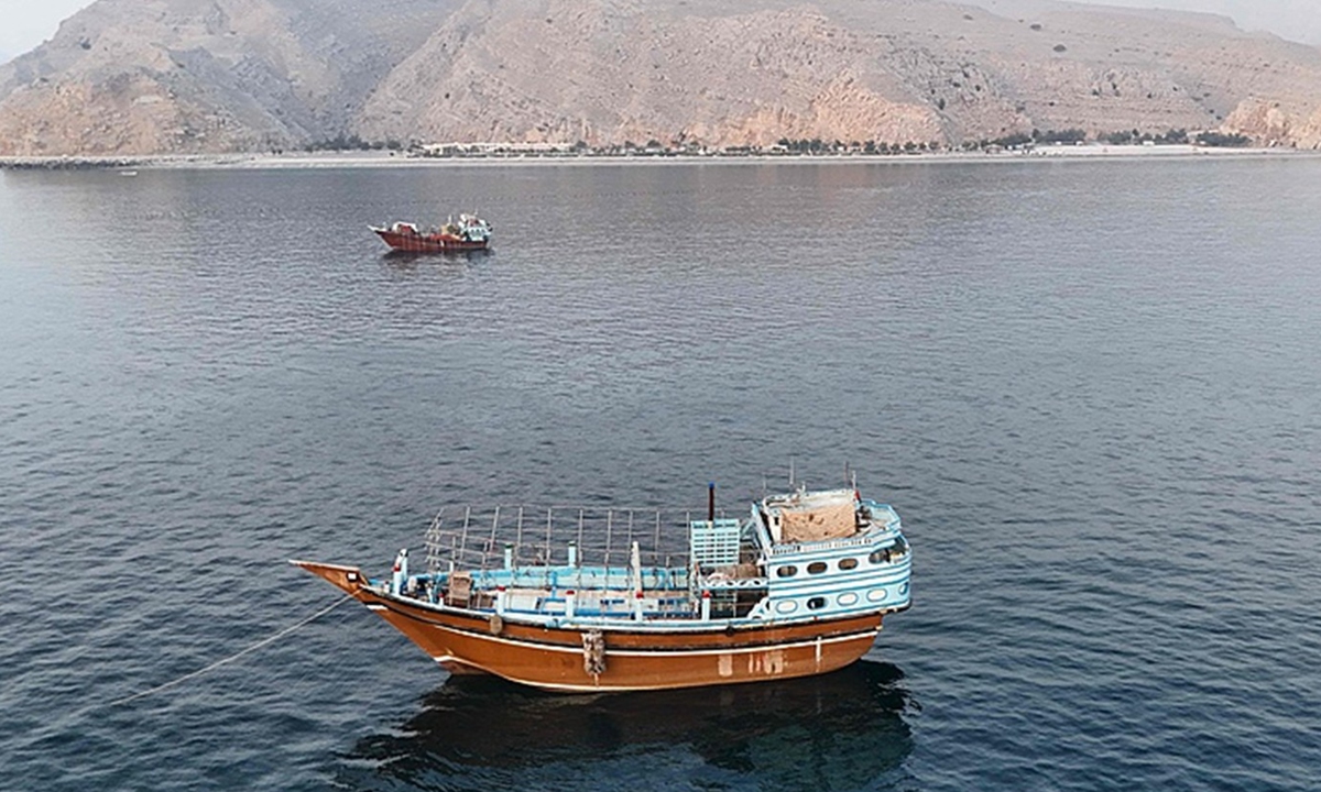 Boats anchor off Oman's northern Musandam Peninsula near the Strait of Hormuz on June 27, 2026. Photo: VCG