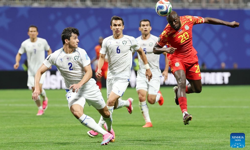 Yoane Wissa (1st R) of the Democratic Republic of the Congo (DRC) heads the ball during the group K match between the Democratic Republic of the Congo and Uzbekistan at the 2026 FIFA World Cup at Atlanta Stadium in Atlanta, the United States, June 27, 2026. (Xinhua/Wang Kaiyan)

