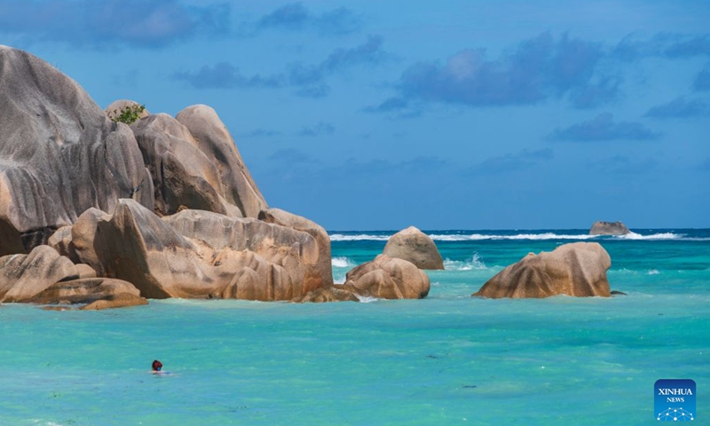 This photo taken on June 26, 2026 shows the scenery on La Digue Island, Seychelles. Seychelles, an archipelagic country consisting of 115 islands in the Indian Ocean, relies on tourism and fisheries as its main economic pillars. 