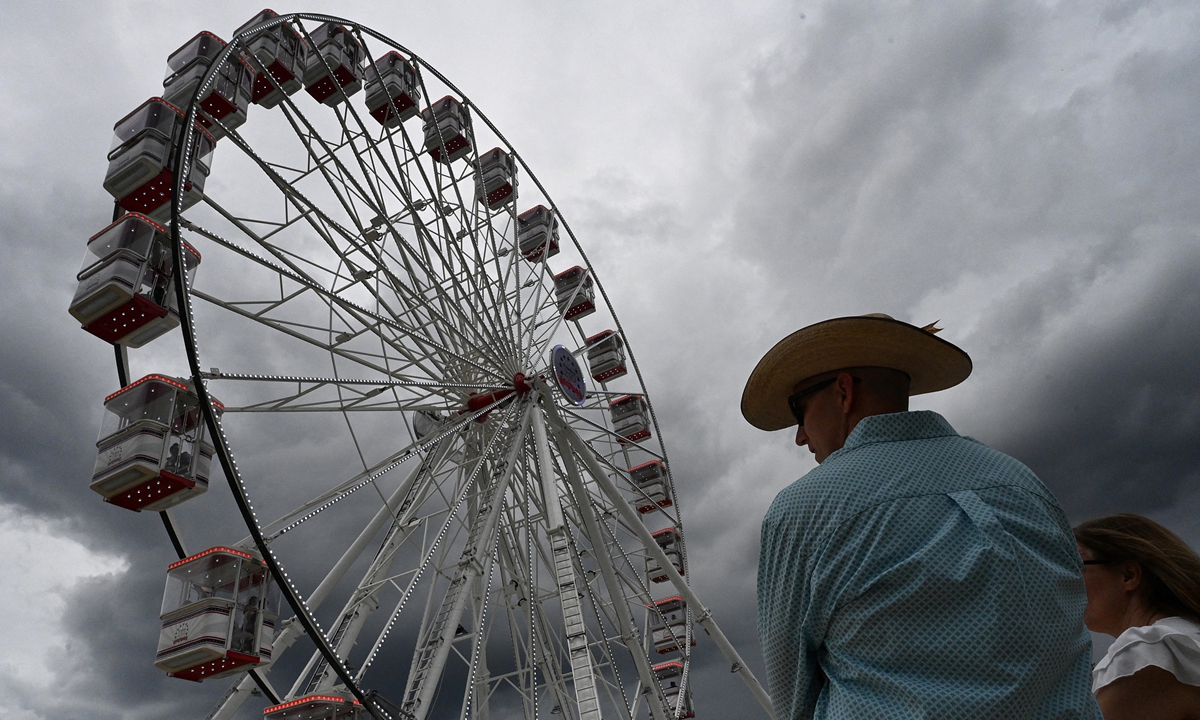 A ferris wheel is seen at the Great American State Fair on the National Mall in Washington, DC, on June 27, 2026.