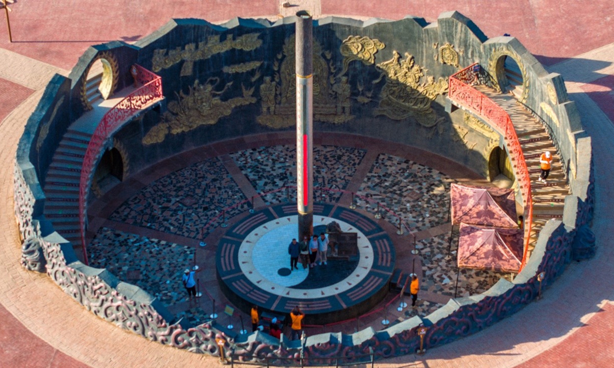 File photo shows that the Flaming Mountains in Turpan, Xinjiang region, experienced scorching weather, with a giant thermometer showing parts of the surface temperatures above 60 C on June 24, 2024. Photo: VCG