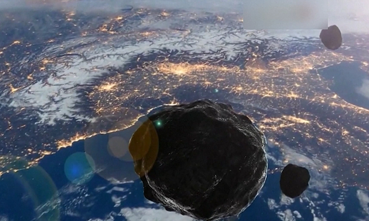 A screenshot from an animation of a Chinese asteroid defense mission Photo: VCG