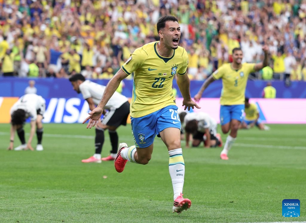 Gabriel Martinelli of Brazil celebrates a goal during the round of 32 match between Brazil and Japan at the 2026 FIFA World Cup at Houston Stadium in Houston, the United States, June 29, 2026. (Photo: Xinhua)