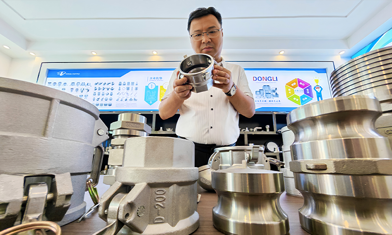 An employee checks car engine parts for export to Germany at the workshop of Wudi Kefeng Stainless Steel Products Co in Wudi, East China's Shandong Province, on July 1, 2026. Photo: VCG
