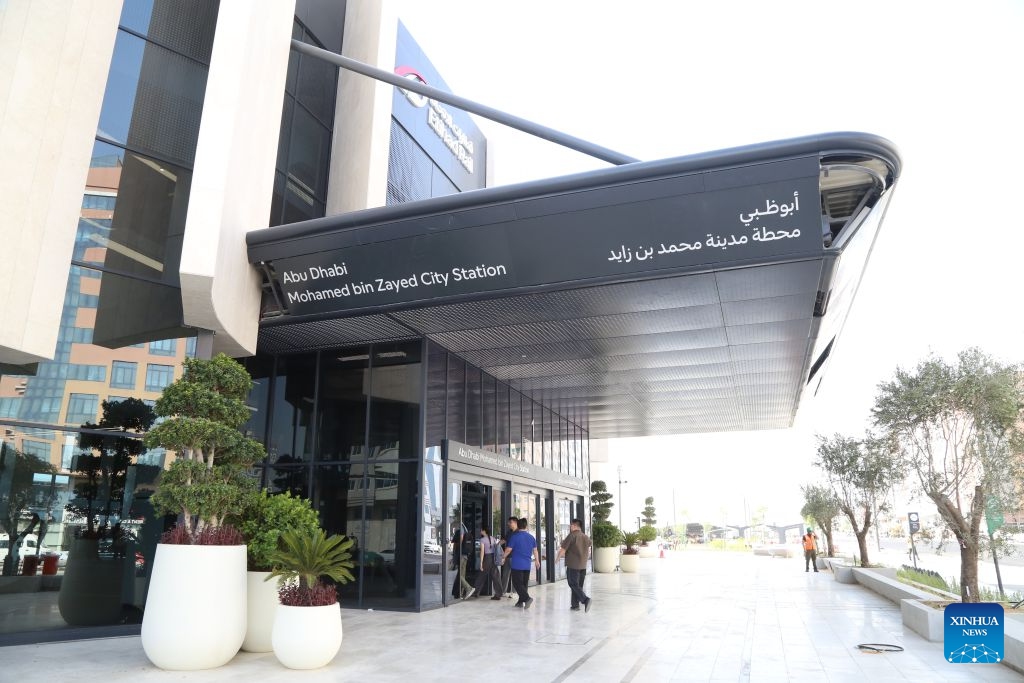 A railway station is pictured during trial operations of the United Arab Emirates' first passenger railway, Etihad Rail, in Abu Dhabi, the United Arab Emirates, June 10, 2026. (Xinhua/Wen Xinnian)