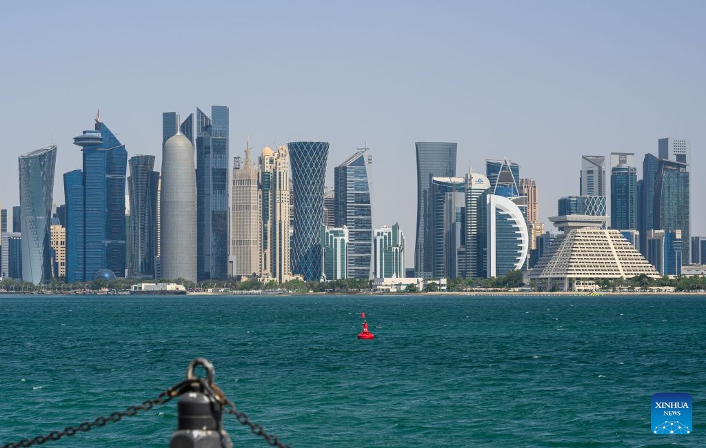 This photo taken on June 30, 2026 shows a view of the skyline at the West Bay district in Doha, Qatar. (Photo by Nikku/Xinhua)