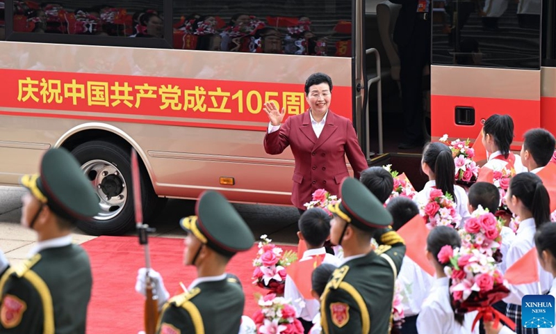 Wu Yaqin, recipient of the July 1 Medal, arrives at the Great Hall of the People in Beijing, capital of China, July 1, 2026. A gathering in celebration of the 105th founding anniversary of the Communist Party of China (CPC) started at the Great Hall of the People on Wednesday morning in central Beijing. (Xinhua/Zhang Ling)