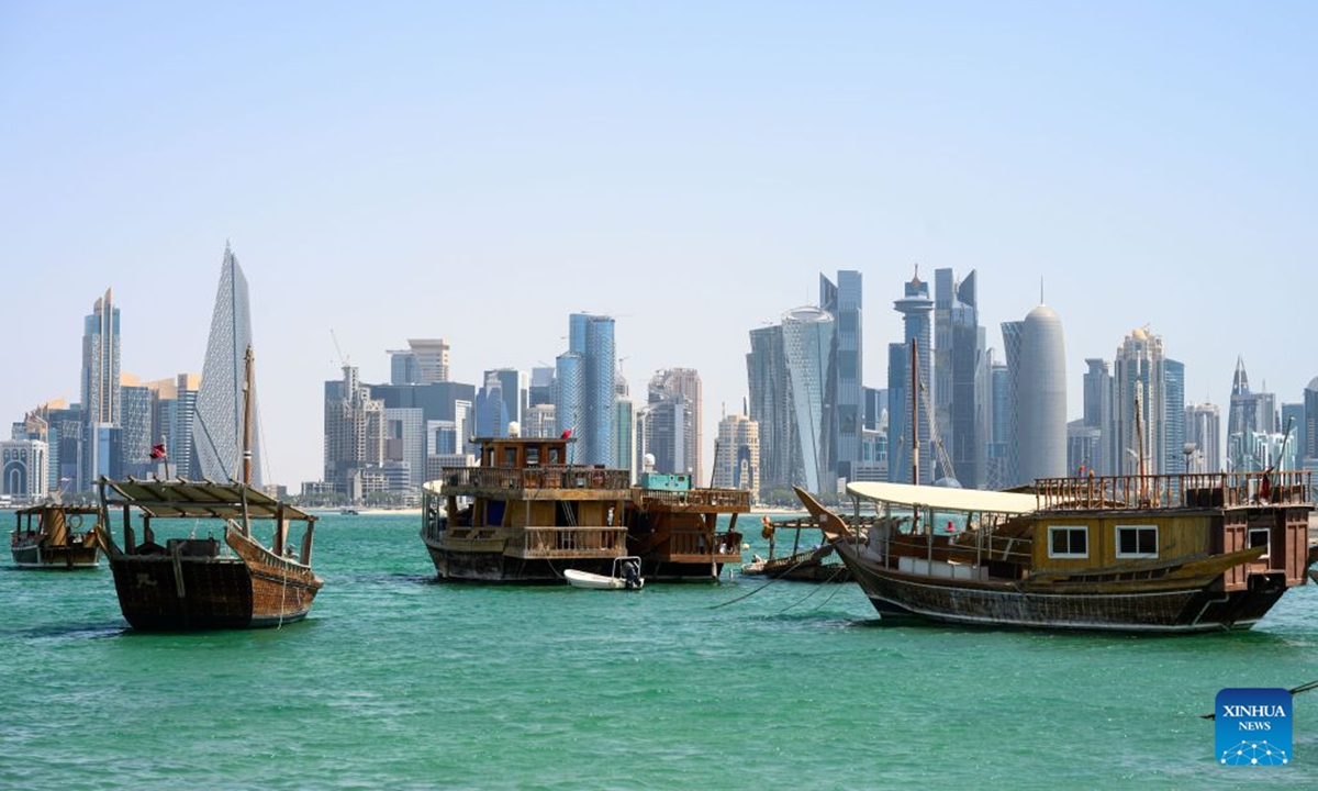 This photo taken on June 30, 2026 shows a view of the skyline at the West Bay district in Doha, Qatar. (Photo by Nikku/Xinhua)