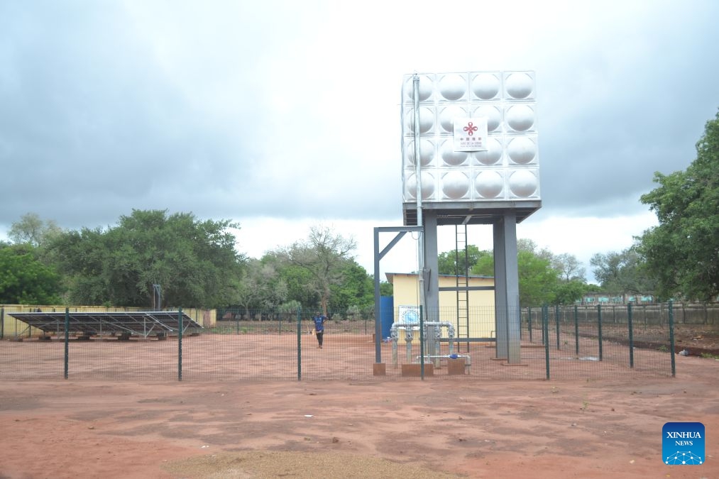 This photo taken on June 5, 2026 shows a water tower under a China-aided water supply project in Koumra, Mandoul Province, Chad. TO GO WITH Feature: China-aided water supply project brings clean water to communities in southern Chad (Photo by Arnaud Mbaigolmem/Xinhua)