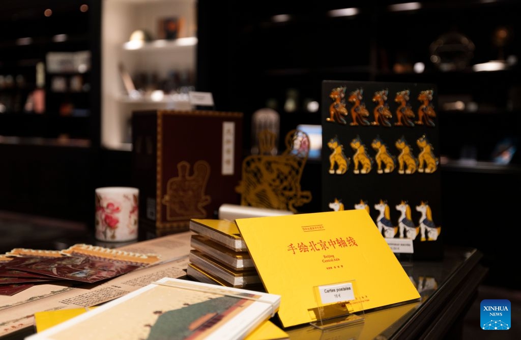 Cultural and creative products are seen during the exhibition The Forbidden City: Six Centuries of Mystery in Paris, France, on June 30, 2026. (Photo: Xinhua)