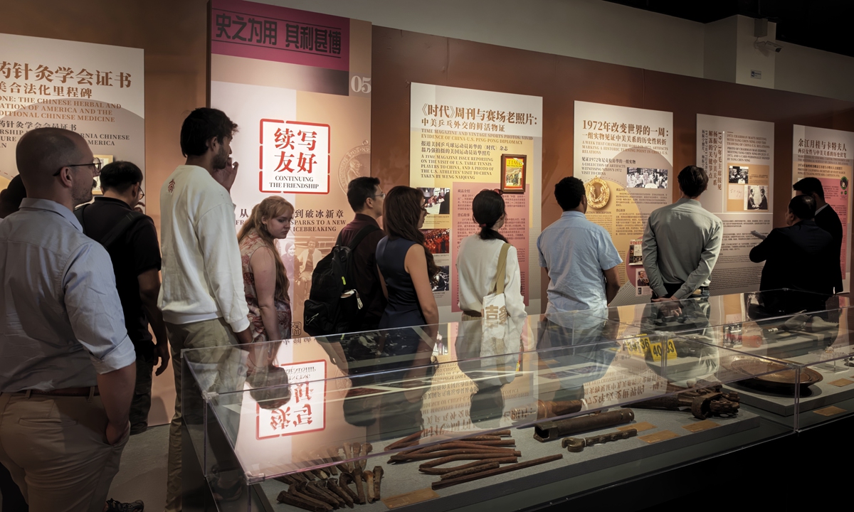 US youth visit the Tales of People-to-People Bonds Between China and the US exhibition at the Overseas Chinese History Museum of China in Beijing on June 30, 2026.  Photos: Chen Xi/GT