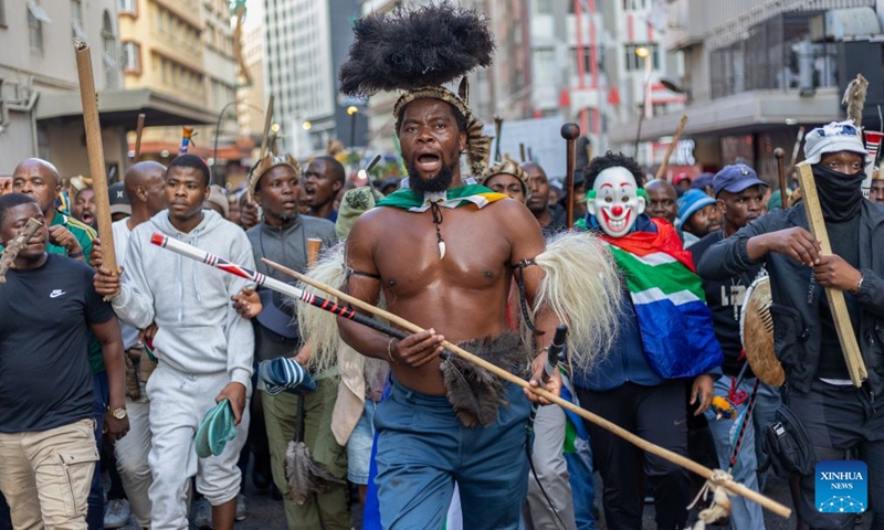 Protesters march during a demonstration against illegal immigration in Durban, South Africa, June 30, 2026. South Africa saw nationwide demonstrations against illegal immigration on Tuesday, as thousands of protesters marched through major cities under heightened security. (Photo: Xinhua)