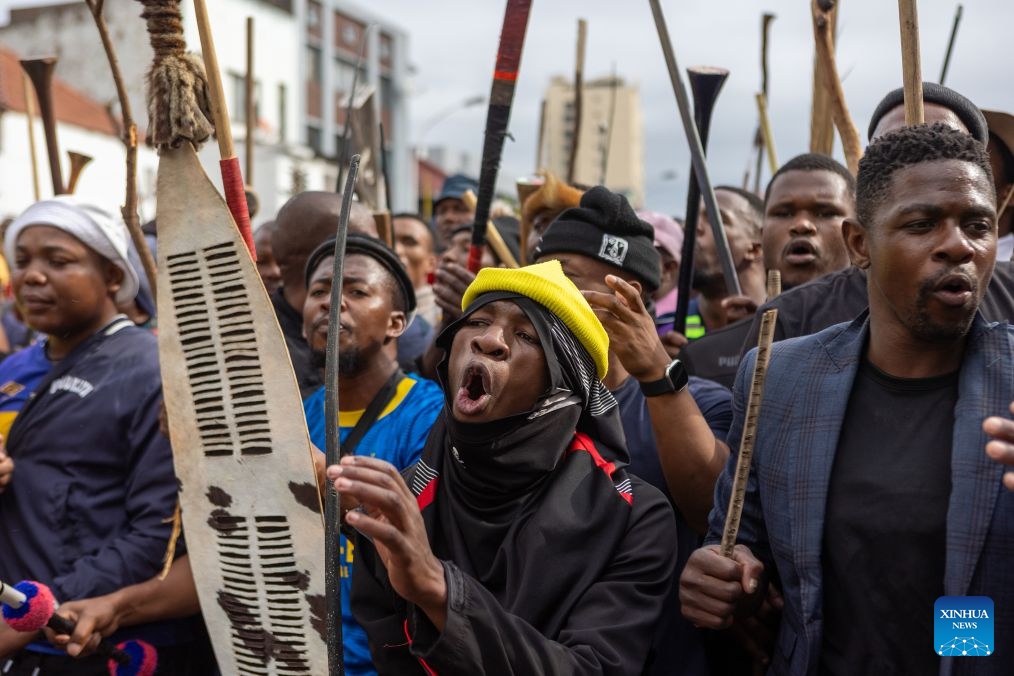 Protesters march during a demonstration against illegal immigration in Durban, South Africa, June 30, 2026. South Africa saw nationwide demonstrations against illegal immigration on Tuesday, as thousands of protesters marched through major cities under heightened security. (Photo: Xinhua)