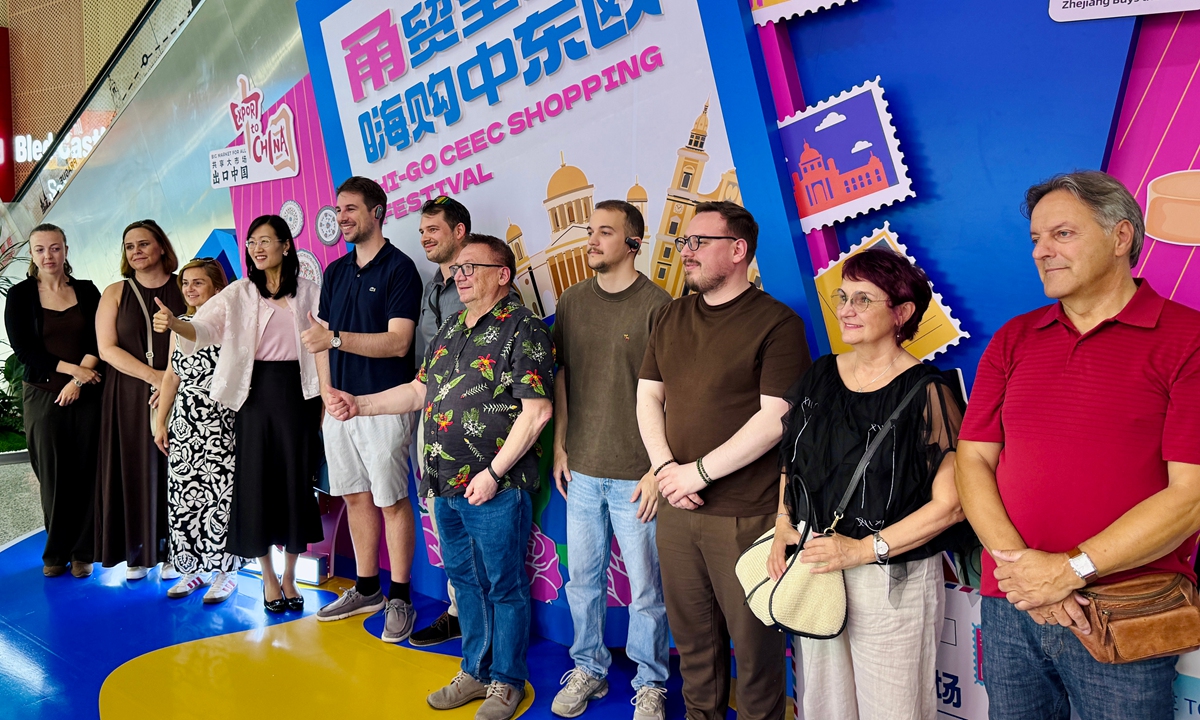 Spokespersons from China and Central and Eastern European (CEE)countries pose for a group photo at the pavillion of CEE characteristic products in Ningbo, East China's Zhejiang Province, on July 2, 2026. Ningbo serves as the permanent host city of the China-Central and Eastern European Countries Expo. Photo: VCG