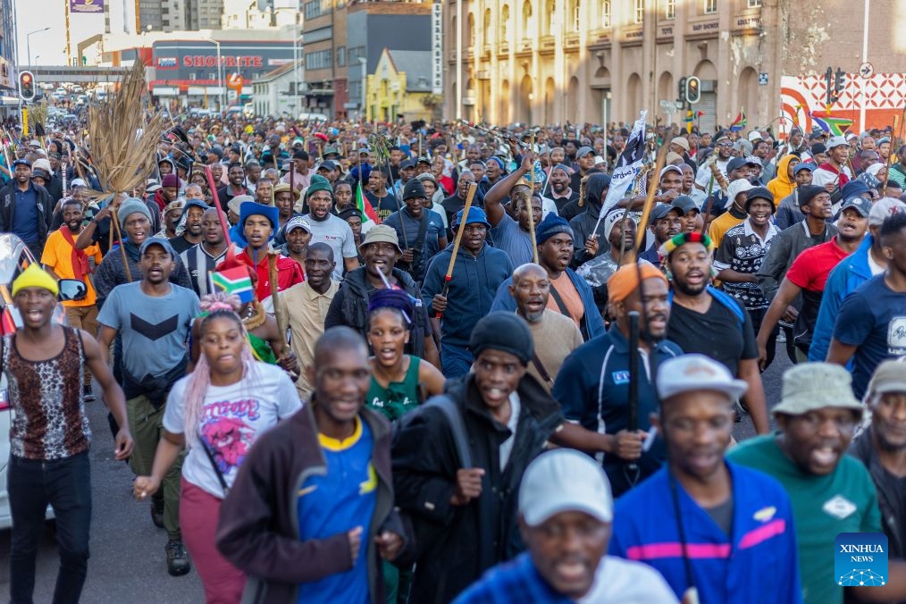 Protesters march during a demonstration against illegal immigration in Durban, South Africa, June 30, 2026. South Africa saw nationwide demonstrations against illegal immigration on Tuesday, as thousands of protesters marched through major cities under heightened security. (Photo: Xinhua)