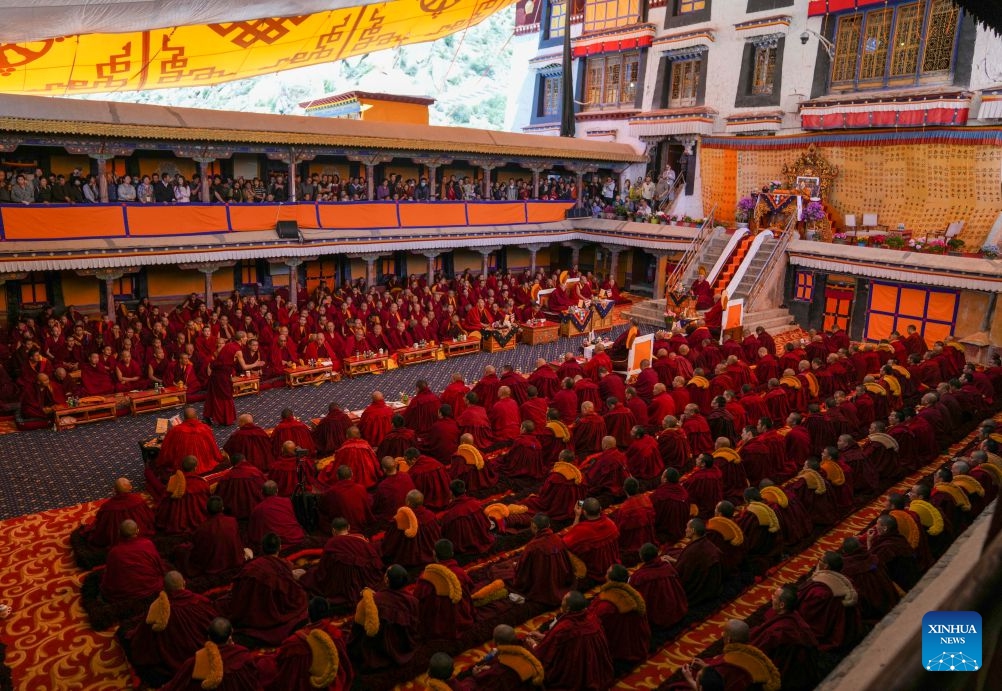 A preliminary examination for the Geshe Lharampa is held at the Drepung Monastery in Lhasa, southwest China's Xizang Autonomous Region, July 2, 2026.

A total of 13 monks from multiple monasteries are in the process of completing a preliminary examination for the Geshe Lharampa, the highest academic degree in the exoteric teachings of the Gelug school of Tibetan Buddhism.

Geshe Lharampa, which means intellectual in the Tibetan language, is the equivalent of a doctoral degree in modern education. (Xinhua/Jigme Dorje)