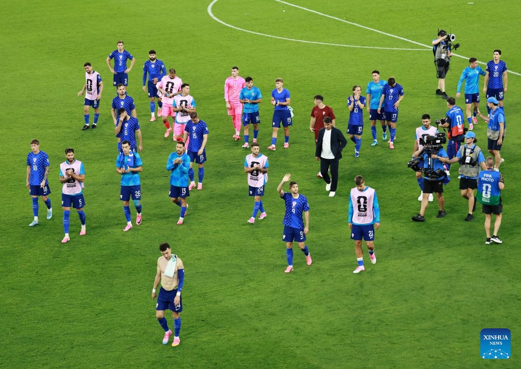 Players of Croatia greet the audience after the round of 32 match between Portugal and Croatia at the 2026 FIFA World Cup at Toronto Stadium in Toronto, Canada, July 2, 2026. (Photo by Yang Shu/Xinhua)
